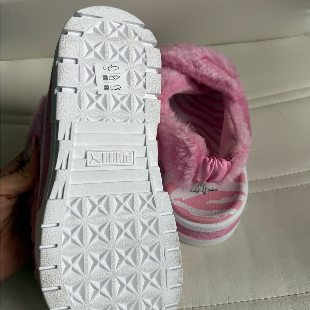 Puma Fuzzy Pink Platform Slides US 6.5 | Y2K Chunky Sandals Faux Fur Bratz - Picture 5 of 8